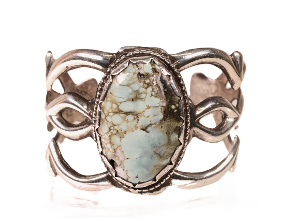 Navajo Sterling Silver Sand Cast Bracelet with Natural Turquoise Setting