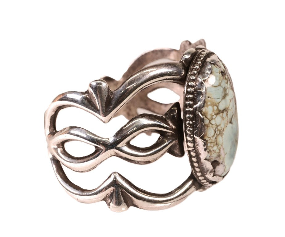 Navajo Sterling Silver Sand Cast Bracelet with Natural Turquoise Setting