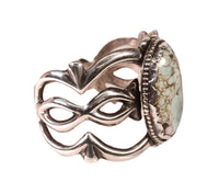 Navajo Sterling Silver Sand Cast Bracelet with Natural Turquoise Setting