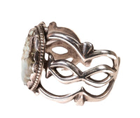 Navajo Sterling Silver Sand Cast Bracelet with Natural Turquoise Setting