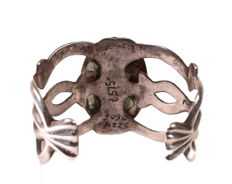 Navajo Sterling Silver Sand Cast Bracelet with Natural Turquoise Setting