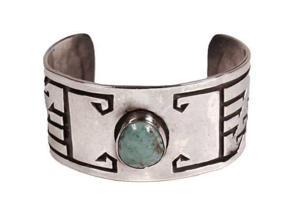 Hopi Pueblo Turquoise Overlay Cuff Bracelet