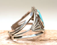 Navajo Single Turquoise Tear Drop Setting Cuff Bracelet