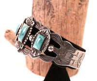 Navajo Sterling Silver 3 Rectangle Turquoise Settings Bracelet