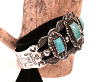 Navajo Sterling Silver 3 Rectangle Turquoise Settings Bracelet