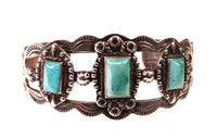 Navajo Sterling Silver 3 Rectangle Turquoise Settings Bracelet