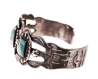 Navajo Sterling Silver 3 Rectangle Turquoise Settings Bracelet