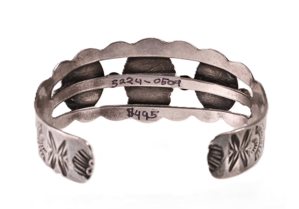 Navajo Sterling Silver 3 Rectangle Turquoise Settings Bracelet