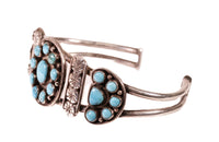 Zuni Sterling Silver Bracelet with 22 Blue Round Turquoise Settings in Flower Design