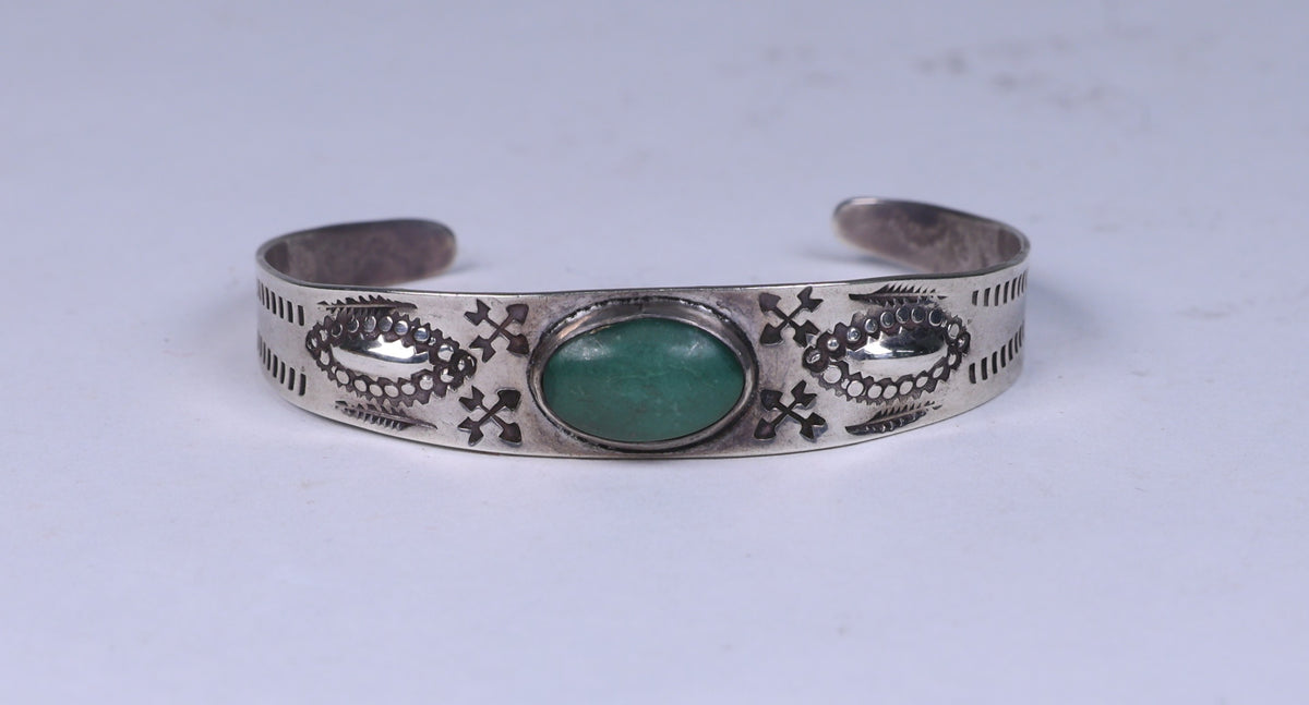 Navajo Sterling Silver Oval Green Turquoise Bracelet