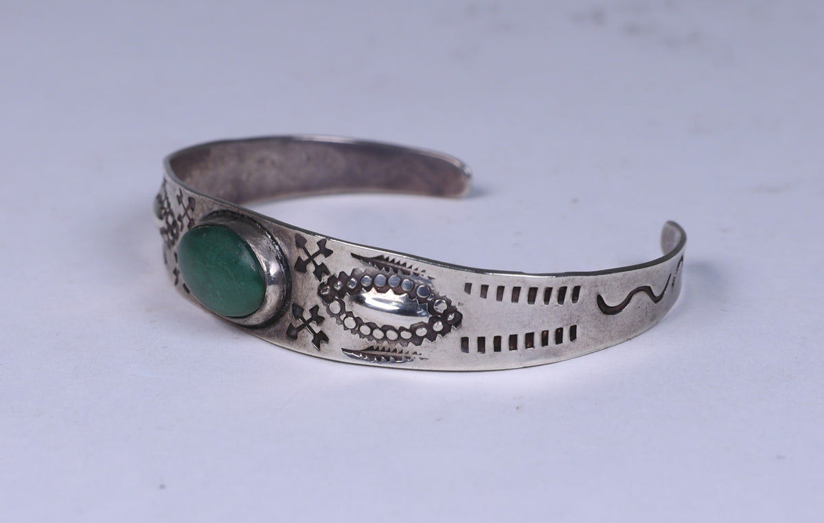 Navajo Sterling Silver Oval Green Turquoise Bracelet