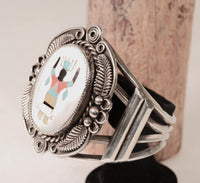 Navajo Sterling Silver Bracelet with Inlaid Dancer Motif By Paul Lawrence