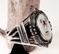 Navajo Sterling Silver Bracelet with Inlaid Dancer Motif By Paul Lawrence