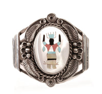 Navajo Sterling Silver Bracelet with Inlaid Dancer Motif By Paul Lawrence