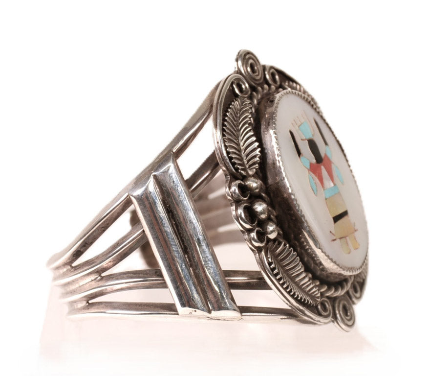 Navajo Sterling Silver Bracelet with Inlaid Dancer Motif By Paul Lawrence