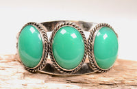 Navajo Sterling Silver Bracelet with Three Chrysoprase Settings