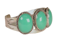 Navajo Sterling Silver Bracelet with Three Chrysoprase Settings