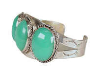 Navajo Sterling Silver Bracelet with Three Chrysoprase Settings