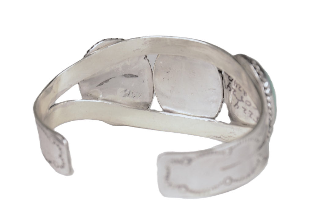 Navajo Sterling Silver Bracelet with Three Chrysoprase Settings