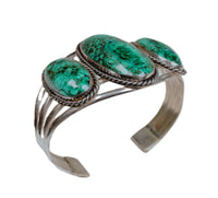 Navajo Sterling Silver Three Malachite Cab Bracelet