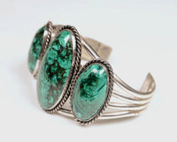 Navajo Sterling Silver Three Malachite Cab Bracelet