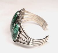 Navajo Sterling Silver Three Malachite Cab Bracelet