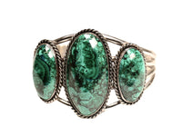 Navajo Sterling Silver Three Malachite Cab Bracelet