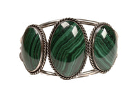Navajo Sterling Silver Three Malachite Cab Bracelet