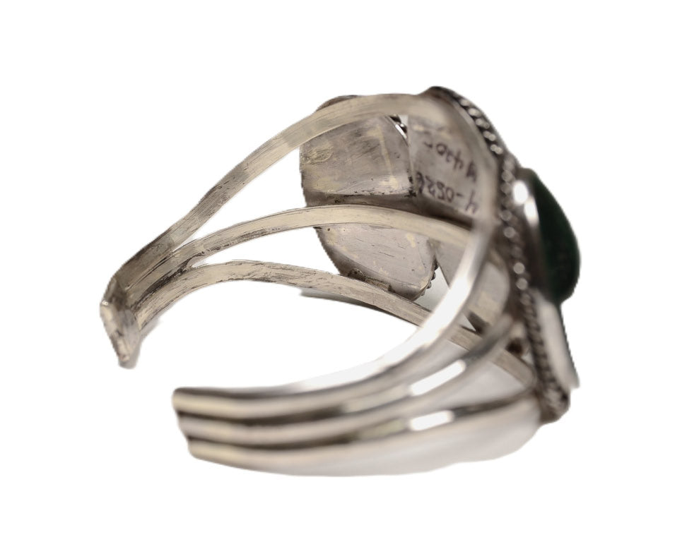 Navajo Sterling Silver Three Malachite Cab Bracelet