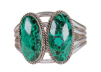 Navajo Sterling Silver Bracelet with Double Malachite Cab