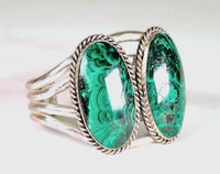 Navajo Sterling Silver Bracelet with Double Malachite Cab