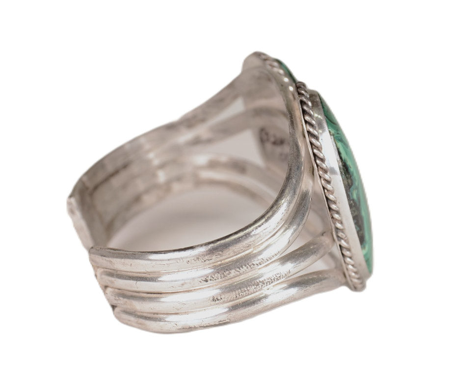 Navajo Sterling Silver Bracelet with Double Malachite Cab