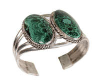 Navajo Sterling Silver Bracelet with Double Malachite Cab