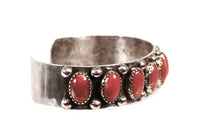 Navajo Sterling Silver Bracelet with Nine Coral Settings by Paul Lawrence