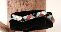 Zuni Sterling Silver Multi Stone Inlay Zig Zag Cuff Bracelet