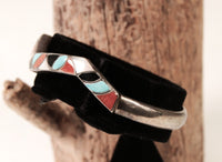 Zuni Sterling Silver Multi Stone Inlay Zig Zag Cuff Bracelet