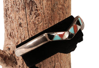 Zuni Sterling Silver Multi Stone Inlay Zig Zag Cuff Bracelet
