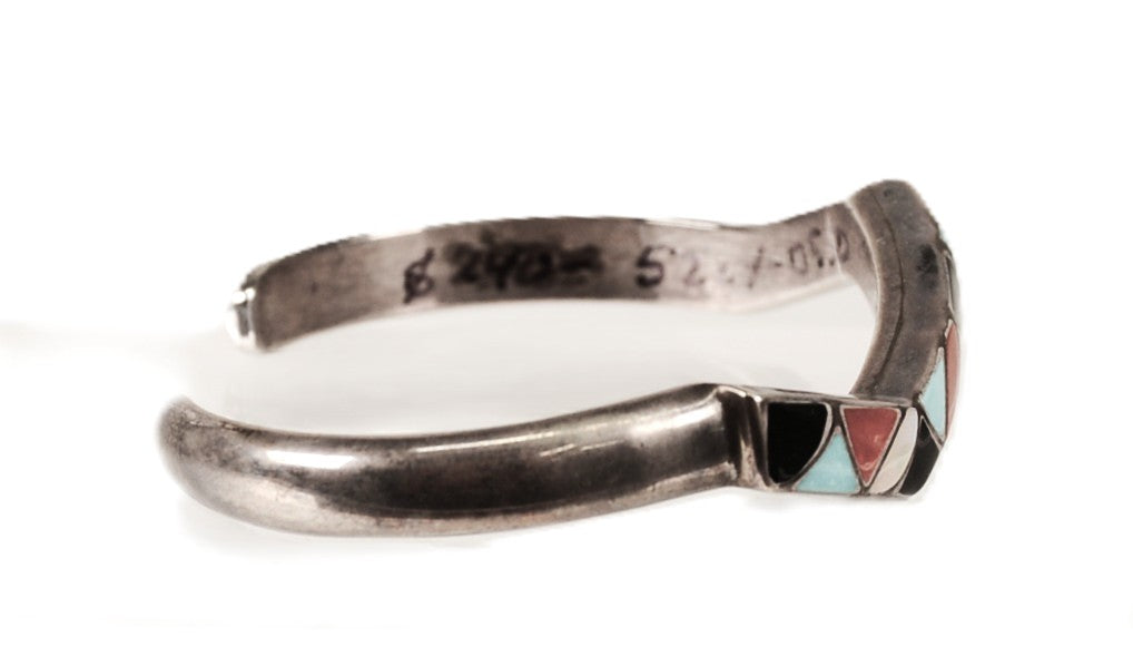Zuni Sterling Silver Multi Stone Inlay Zig Zag Cuff Bracelet