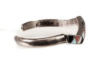 Zuni Sterling Silver Multi Stone Inlay Zig Zag Cuff Bracelet