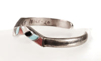 Zuni Sterling Silver Multi Stone Inlay Zig Zag Cuff Bracelet