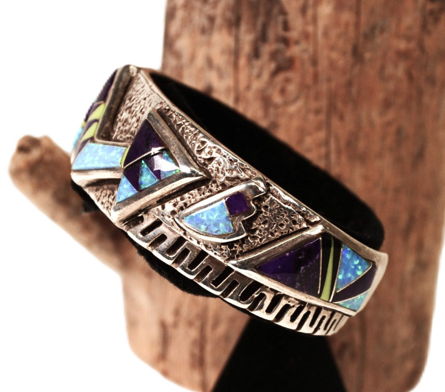 Navajo Sterling Silver Lapis Inlay Bracelet By Ervin Hoskie