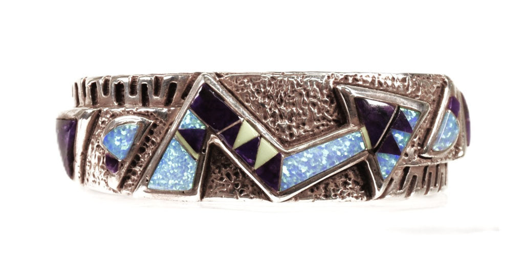 Navajo Sterling Silver Lapis Inlay Bracelet By Ervin Hoskie