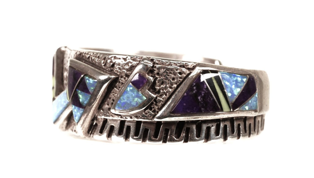 Navajo Sterling Silver Lapis Inlay Bracelet By Ervin Hoskie