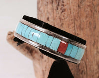 Zuni Sterling Silver Multi Stone Inlay Cuff Bracelet