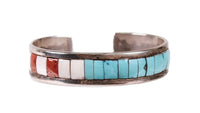 Zuni Sterling Silver Multi Stone Inlay Cuff Bracelet