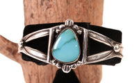 Navajo Sterling Silver Bracelet with one Light Turquoise Rounded Triangle Setting