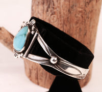 Navajo Sterling Silver Bracelet with one Light Turquoise Rounded Triangle Setting