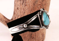 Navajo Sterling Silver Bracelet with one Light Turquoise Rounded Triangle Setting