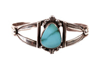 Navajo Sterling Silver Bracelet with one Light Turquoise Rounded Triangle Setting