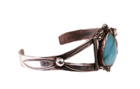 Navajo Sterling Silver Bracelet with one Light Turquoise Rounded Triangle Setting